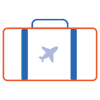 An illustration of a suitcase with an airplane on it.