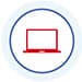 An illustration of a red laptop in a blue circle.