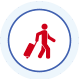 An illustration of a red human figure pulling a luggage bag.