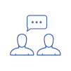 Icon of two figures. One has a speech bubble.