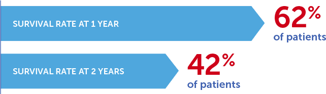 Graphic showing 1-year and 2-year survival rates in red and blue arrows