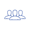 Three blue human silhouettes in group icon