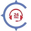 24-hour patient contact support service icon with clock and phone receiver